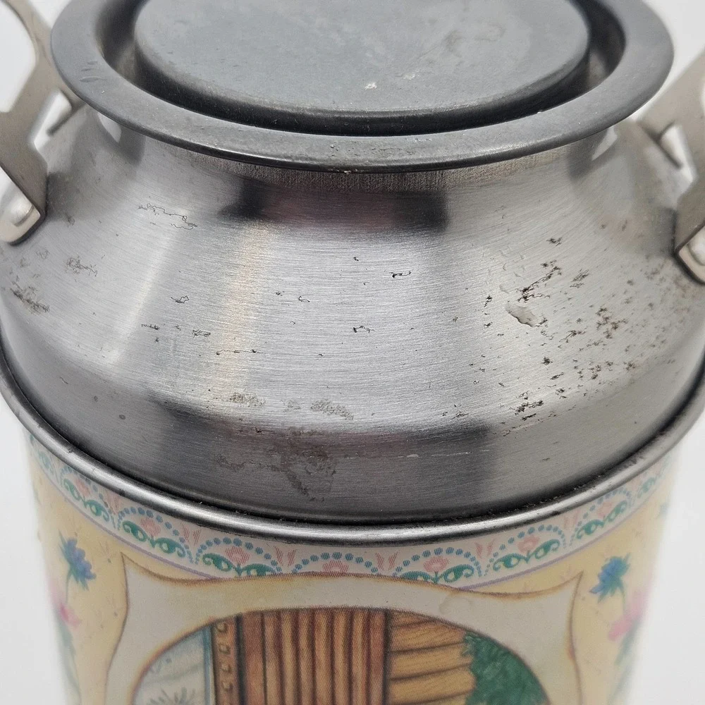 Vintage‎ Cat Milk Can Cookie Jar Tin Canister Cottagecore Farmhouse Kitty Decor